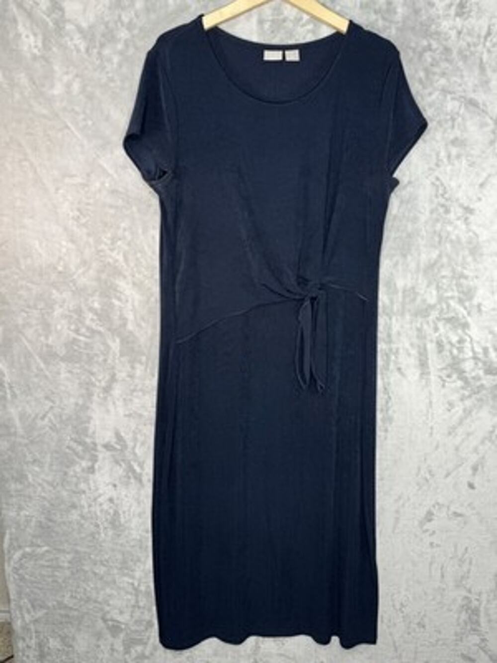 Chico's Travelers Dress Womens 12 Blue T Shirt Midi Tie Front Stretch Travel